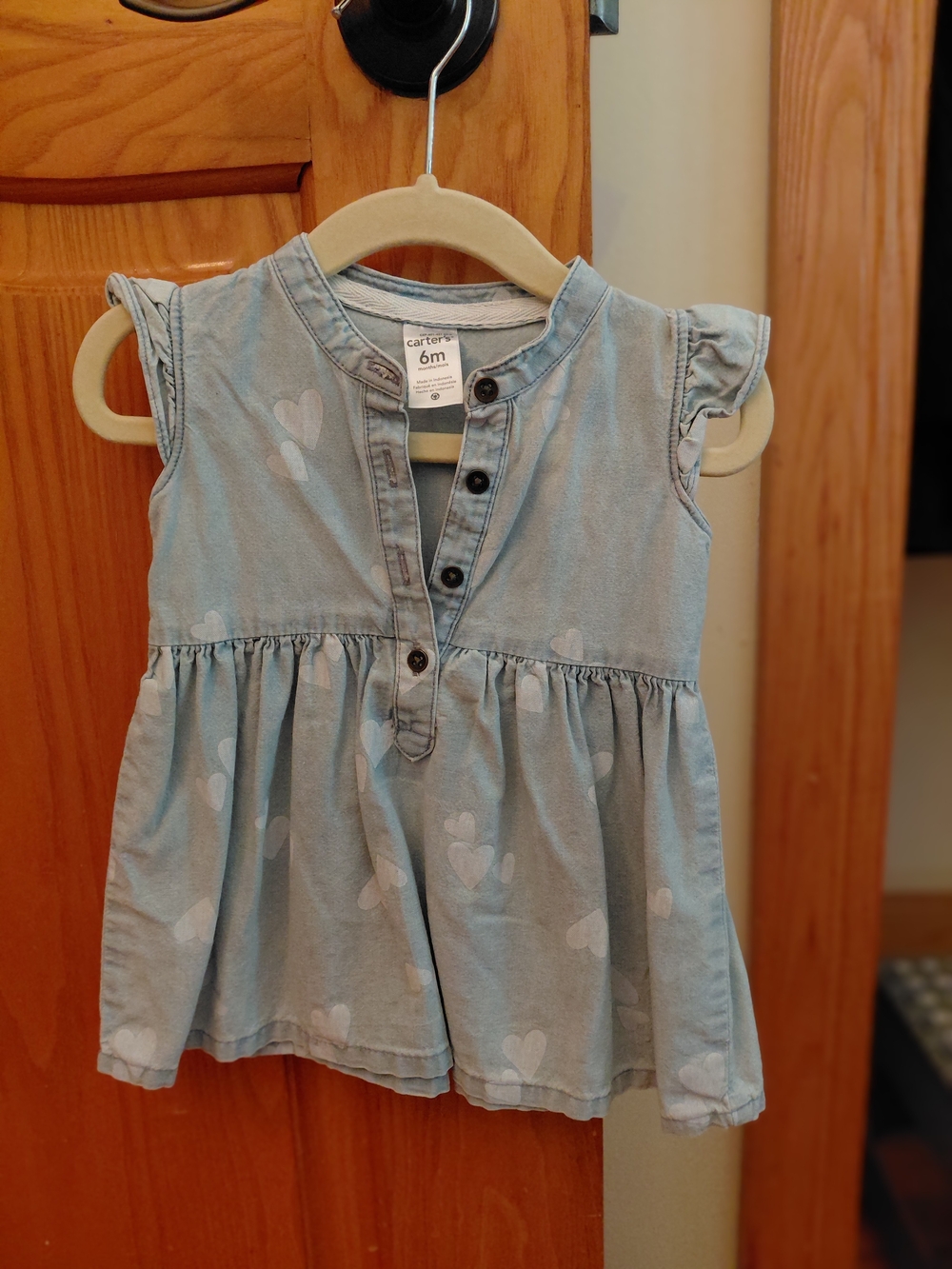 Carter's Light Blue Heart-Print Flutter Sleeve Baby Dress 6M